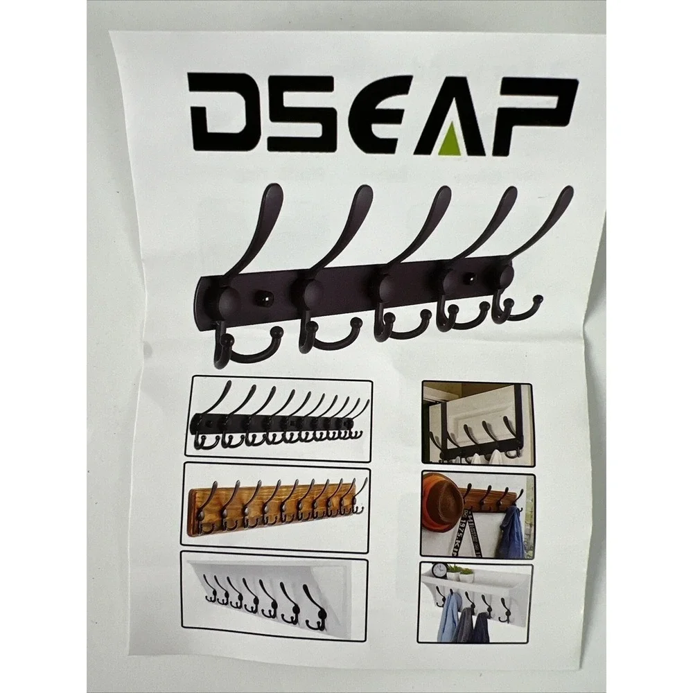 Dseap Coat Rack Wall Mounted 10 Tri Hooks‎ Heavy Duty Stainless Steel Black F29